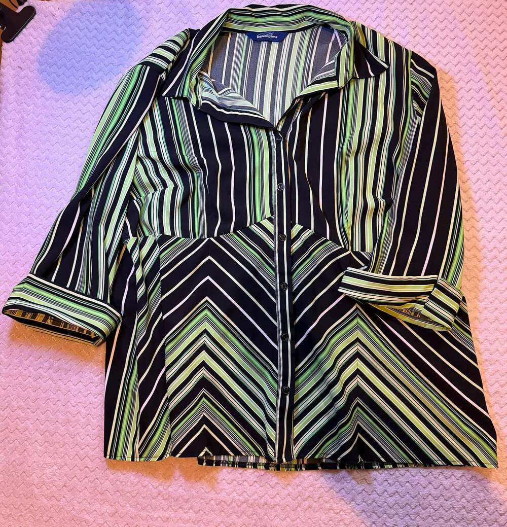 Penningtons Green Striped Button Down Blouse